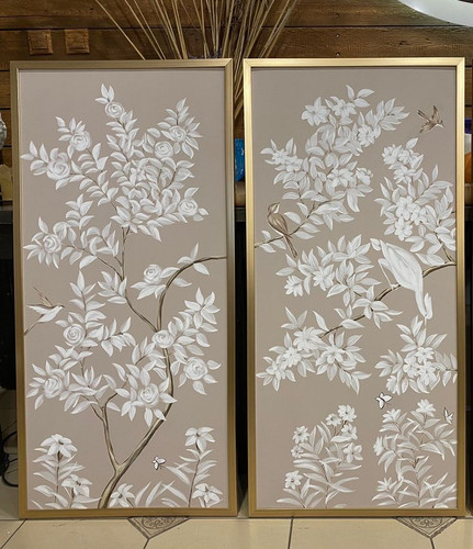 تابلو نقاشی رنگ روغن دو لت باغ پرنده ۱۲۰*۱۲۰ کد ۹۰۱۲